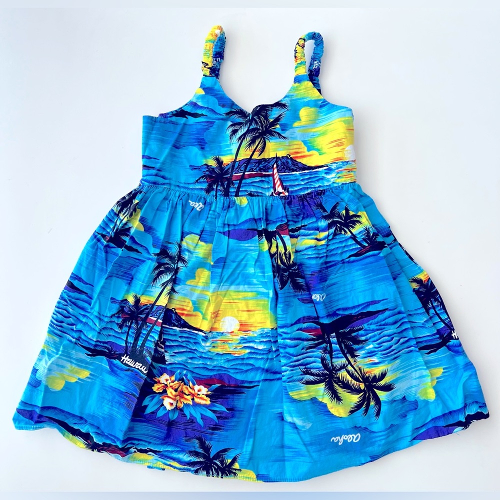 Girls Aloha Dress by Royal Hawaiian Creations Sunset Orchids Sailboats Tropical - Picture 1 of 6